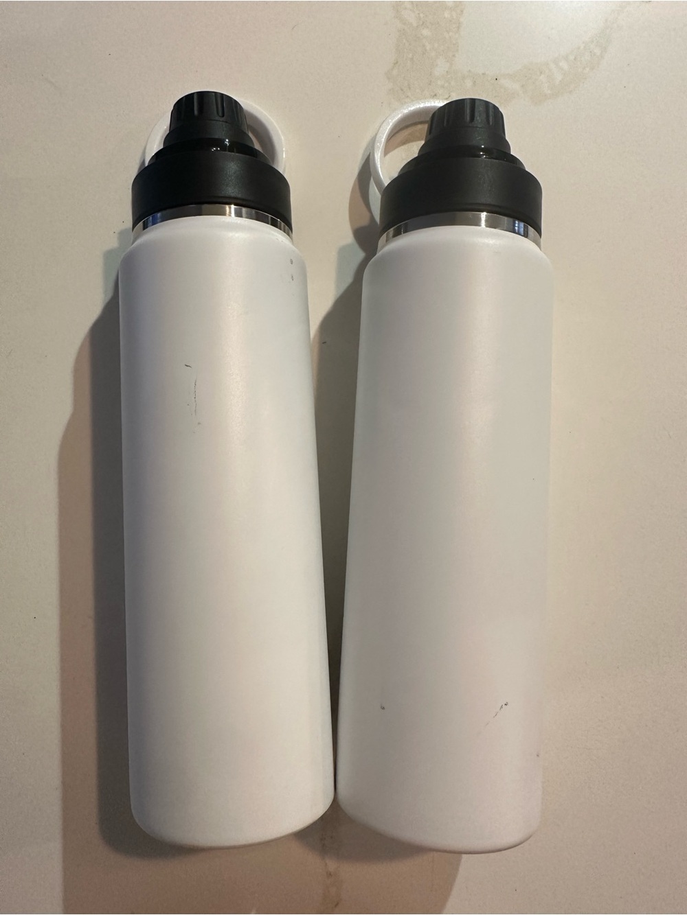 White Insulated Water Bottles with Black Cap - Unbranded